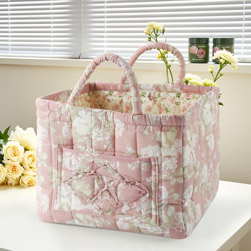 high qualityCharming Floral Fabric Storage Bins with Handles - Portable, Multi-Compartment Organizer for Clothes, Underwear & Accessories - Ideal for