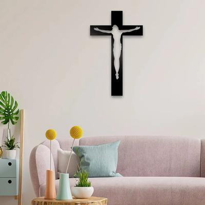 Christian Cross Faith Metal Wall Art Sign Farmhouse Hanging Decor Black Cutout Plaque Home Office Living Room Bedroom Decoration