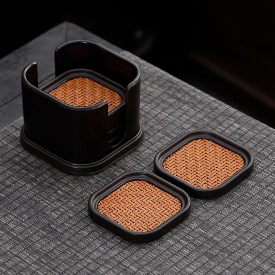 6Pcs Insulated Coasters Heat Insulation Rattan Mat Anti-scalding Non-slip Square Tea Cup Holder Multi-functional