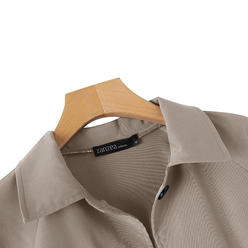 ZANZEA Dámské ležérní kabáty s dlouhým rukávem s ozdobným límcem s klopou do kapsy