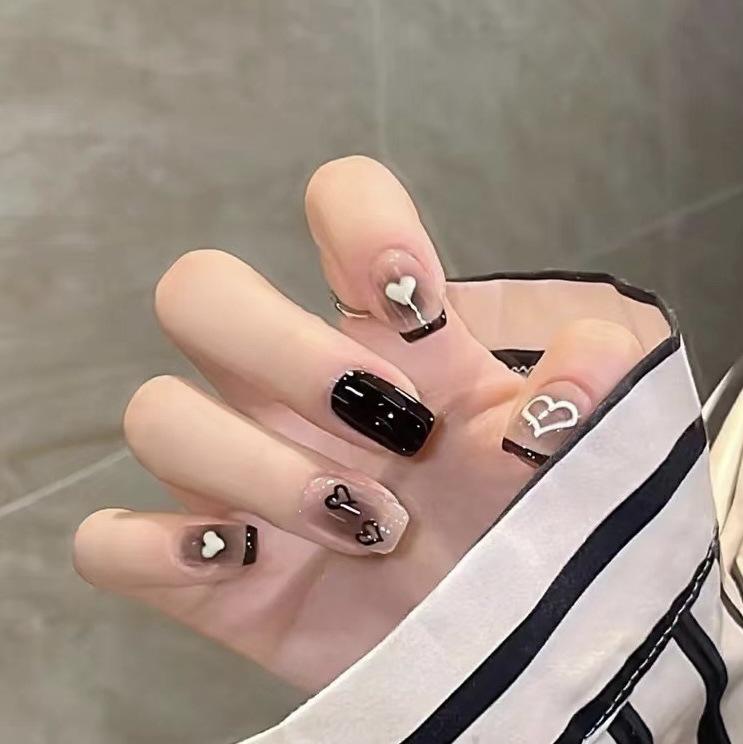 Simple French Gradient Detachable Press-On Nails: Short, Whitening False Nail Tips.