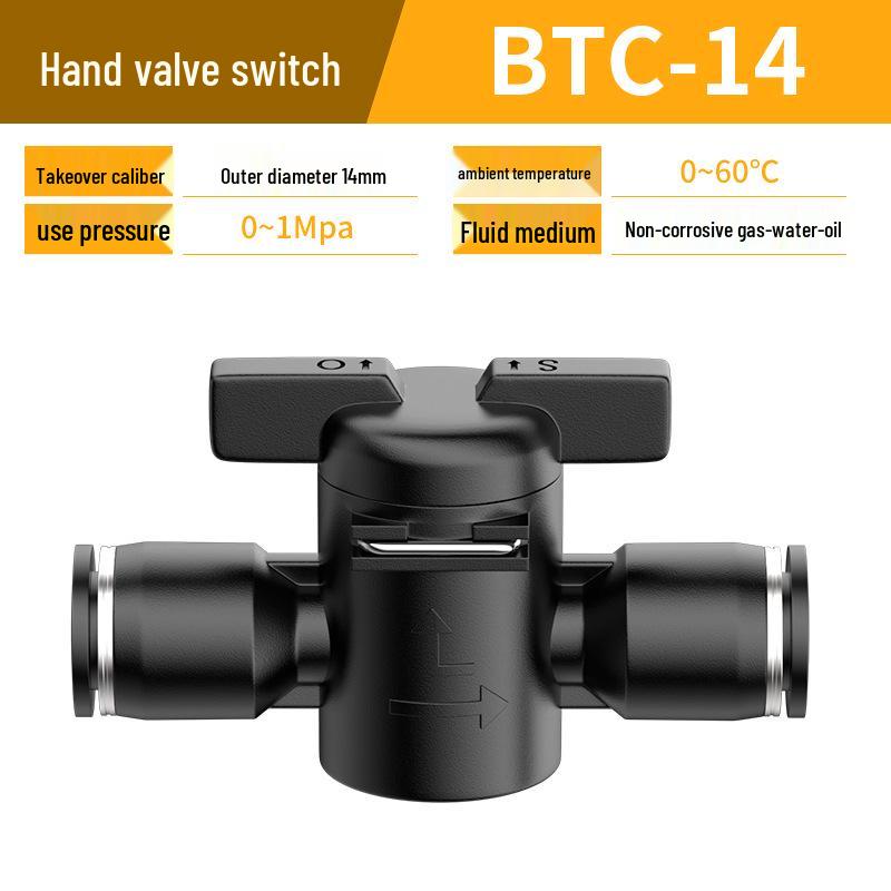 Zhuoji Pneumatic BUC-6-10 Hand Valve with 8mm Tubing, 12mm Straight-Through Air Valve, Quick-Connect Fittings.