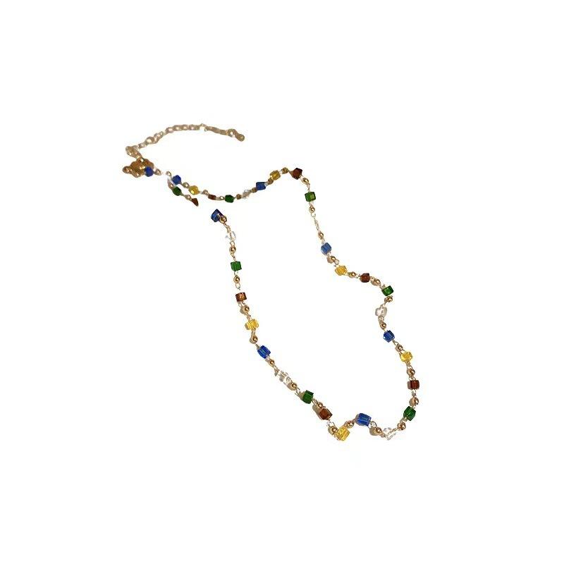 Summer Color Crystal Beaded Necklace Women'S Light Luxury Premium Design Niche Temperament Clavicle Chain Neck Chain