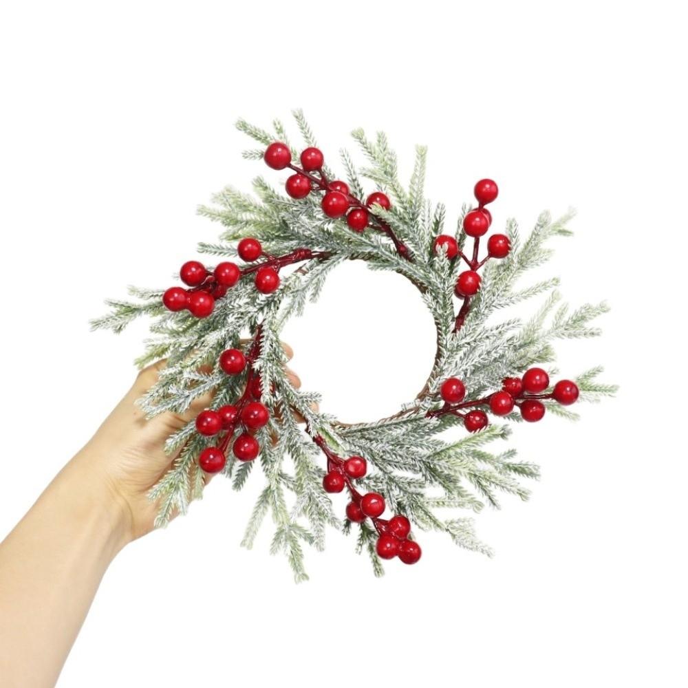 Artificial Christmas Candle Rings with Red Berry Christmas Table Decoration Candle Holder Rings Plastic Small Xmas Candle Wreath