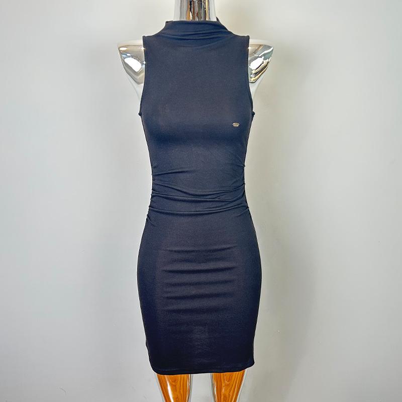 Korean High-End Women's Sexy Sleeveless High-Neck Bodycon Dress