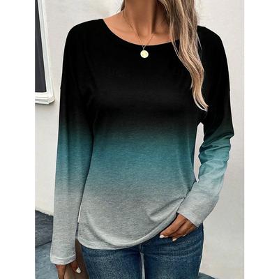 Rundhals 3D-Verlauf bedrucktes Top Modische lässige langärmlige Damen-T-Shirts