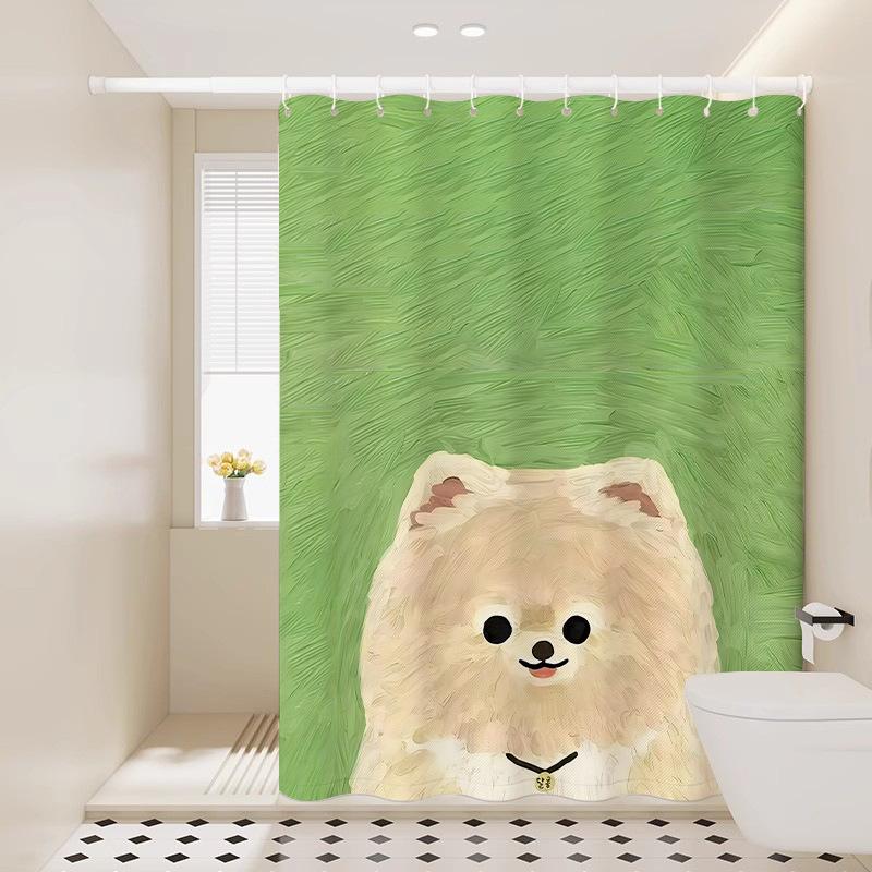VIKAMA Niedlicher Hundeprint Duschvorhang Nordischer Instagram-Stil Badezimmer Warme, Heilende und Verspielte Atmosphäre