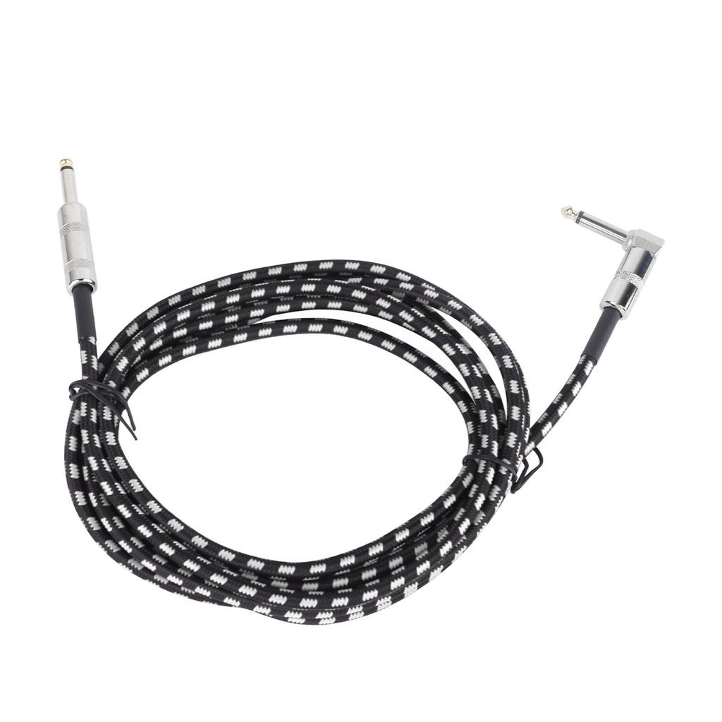 Guitar Cable Copper Core Noise Reduction Good Sound Transmission Right Angle Guitar Cord for Bass Black White 3 m