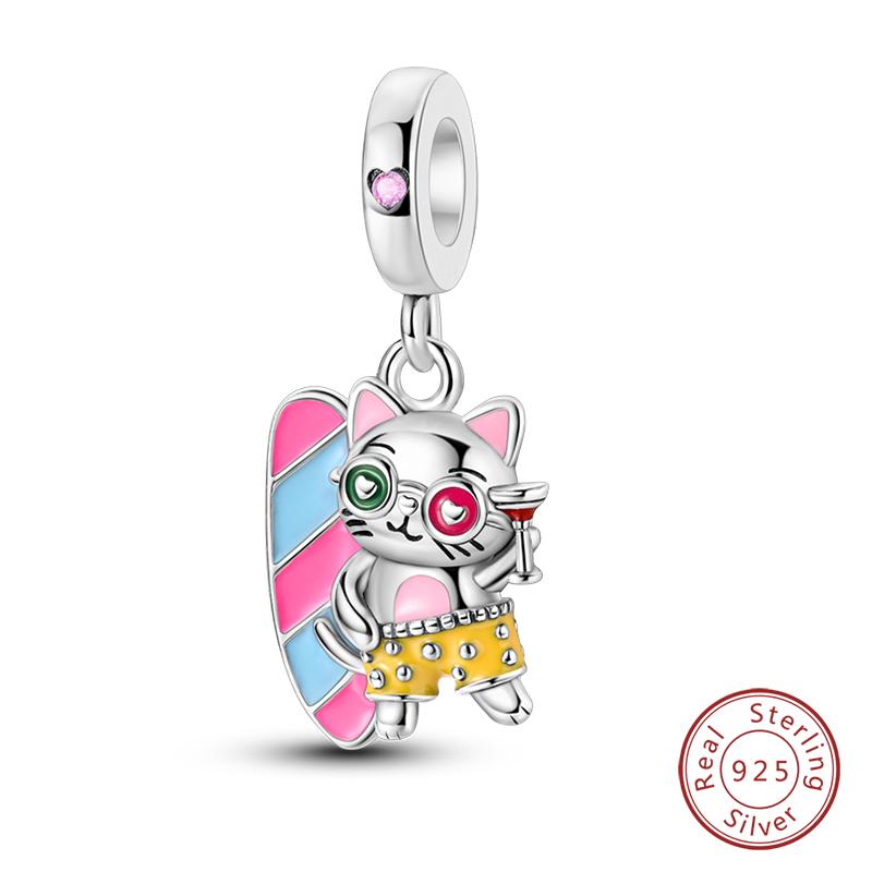 Fashion Copper Vacation Surfing Cats Cute Pink Rabbit Animal Charms Pendants Fit Qikaola Bracelets Fine Diy Jewelry
