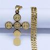 Fashion Stainless Steel Cross Necklace for Women Men Saint Benedict Gold Color Necklaces Jewelry Gifts Collar Cruz N3450S05