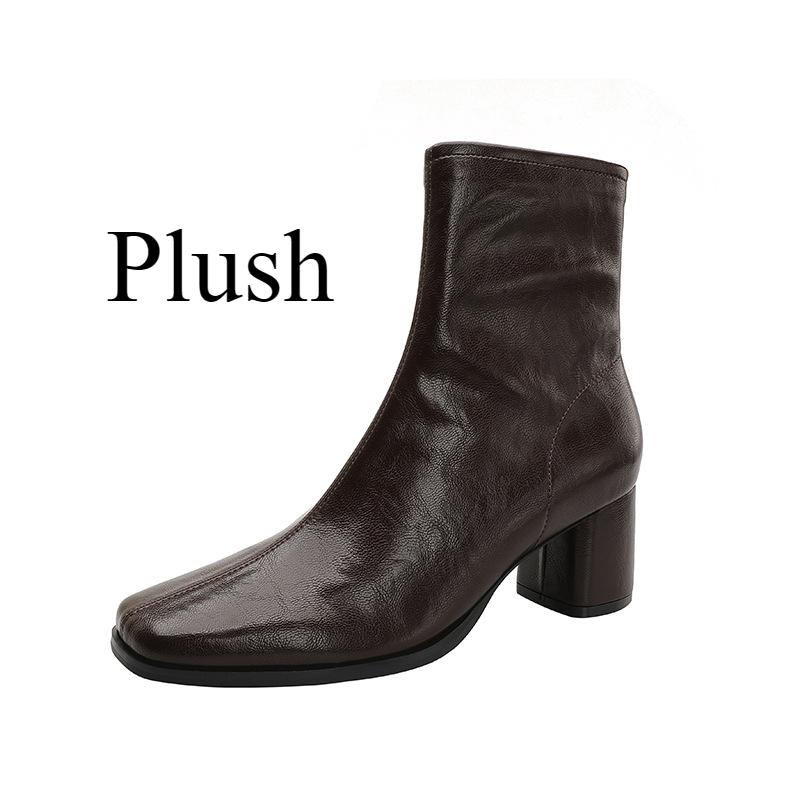 

Модные ботильоны в стиле ретро, черные облегающие ботинки с квадратным носком и массивным каблуком, женская обувь, ботинки до середины икры с боковой молнией 39