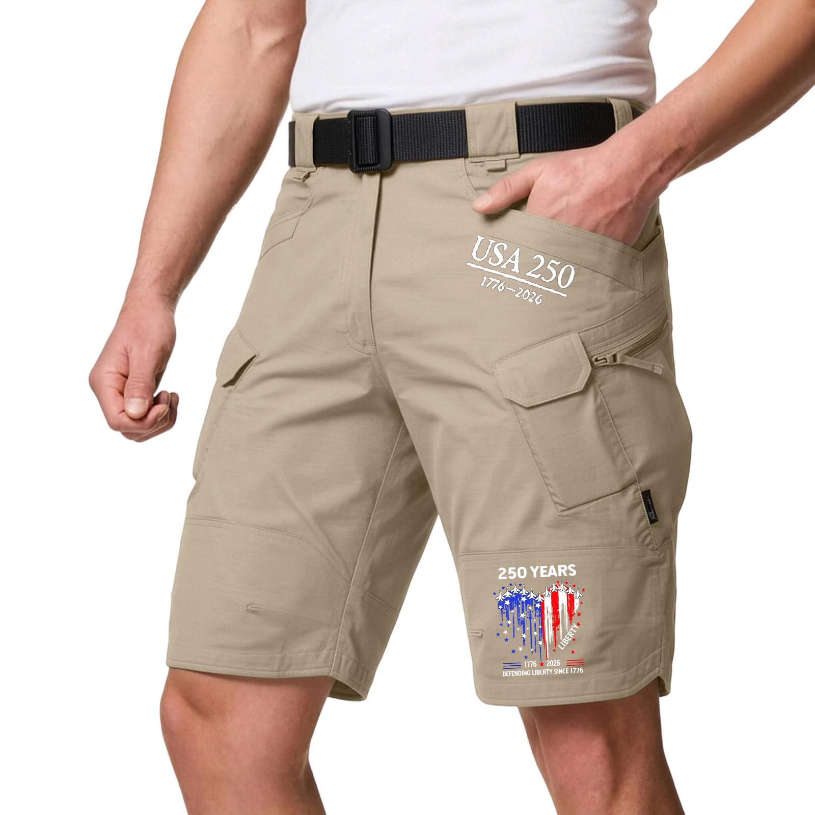 

Mens Cargo Shorts with Multiple Pockets Adjustable Waistband USA 250 Years Print Outdoor Lightweight Design XL