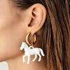Stainless Steel Ear Clasps Stereoscopic Small Horse Dangle Earrings for Women Cute Animal Charm Jewelry Holiday Gift
