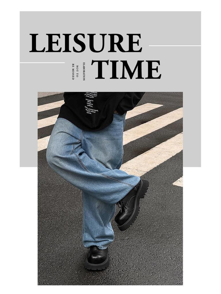 2024 Men's Genuine Leather Round Toe Derby Shoes - British Style, Thick Sole, Black Boots