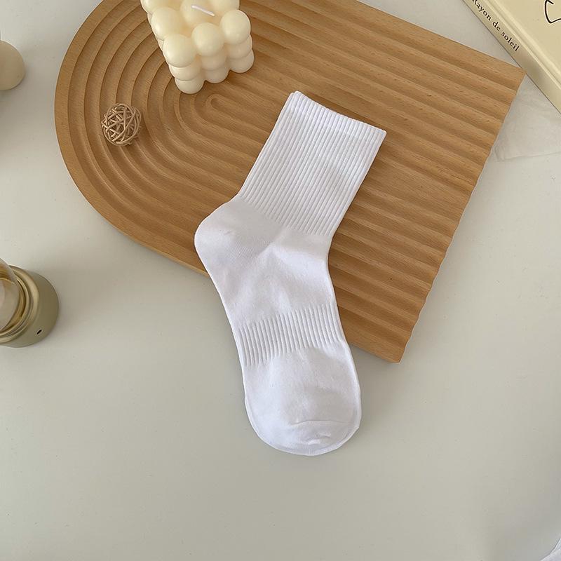 Women's Classic Black & White Non-Slip Cotton Mid-Calf Socks - Breathable & Elastic