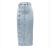 Women High Waist Single- Breasted Package Hip Jean Denim Skirt