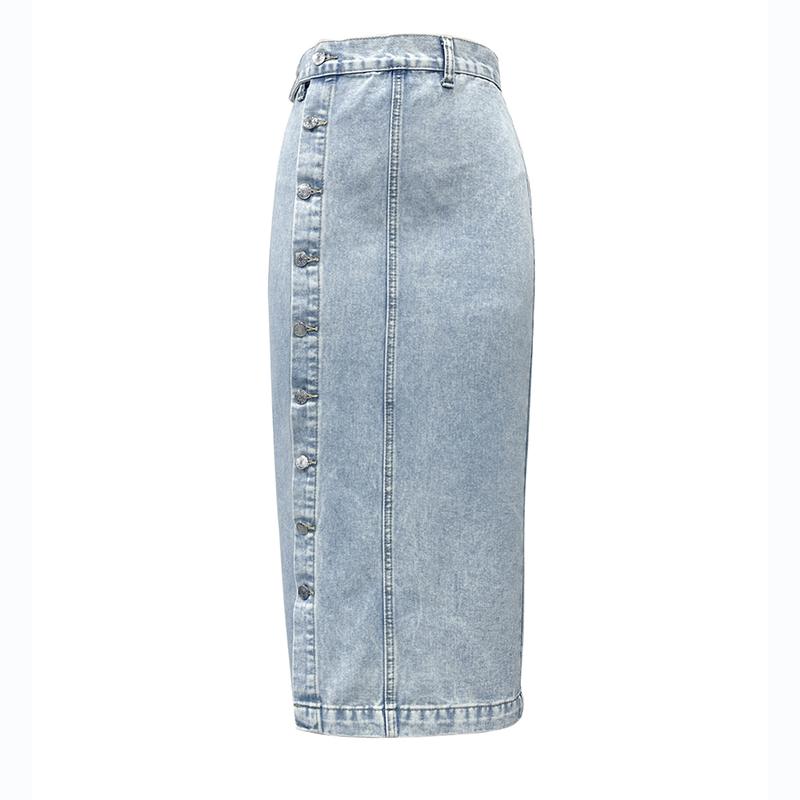 Women High Waist Single- Breasted Package Hip Jean Denim Skirt