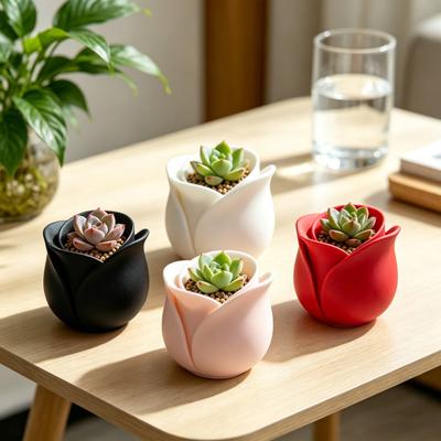 3D Printed Rose Shaped Planter Mini Flower Pot for Succulents Herbs Small Plants Cute Tiny Cactus Pot for Office Home Desktop Windowsill Garden Decor