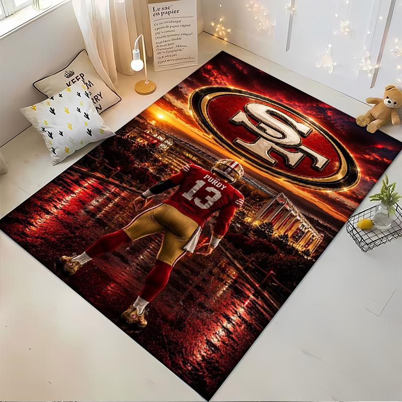 American Football Player with Stadium Scene Rug - Non-slip rug suitable for living room and bedroom sofas.