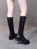 Fashion Black Middle Heel Round Toe Knee High Shaft Shoes Woman Autumn Winter Designer Luxury New in Warm Leather Long Boots for Women