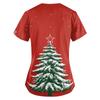 Women's Christmas Print V-Neck Short Sleeve Uniform with Pockets Loose Fit