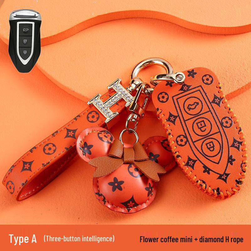 Women's High-End Cheetah CS10/CS9 Car Key Case - Classic Old Flower Design