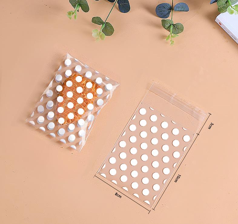 

Самоклеящиеся прозрачные пластиковые пакеты в золотой горошек для небольших печений и конфет