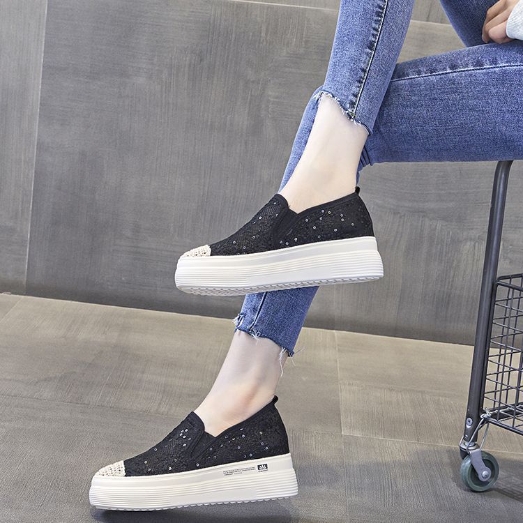 2025 summer new lace one-pedal fisherman shoes women's shoes platform breathable loafers shallow mouth round head sandals