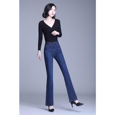 Jeans Damen Blaue Micro-Schlaghose Hoch taillierte Slim-Fit Hose mit weitem Bein