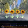 Car Interior Decor for Teen Girls Sunflower Dashboard Decor, Resin Wobble Flower Ornament with Non Cute Slip Adhesive, Shaking Rearview Mirror Office