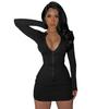 Popular Sexy Dress Front Zipper Stretchy Dressing Up
