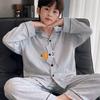 Boys Cotton Pajama Set Long Sleeve Open Front Cartoon Print Home Wear Kids Teens