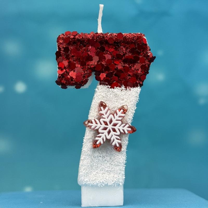 Creative Ice and Snow Digital Birthday Candle Cake Party Decoration Birthday Celebration Wax Diy Red and White Snowflakes