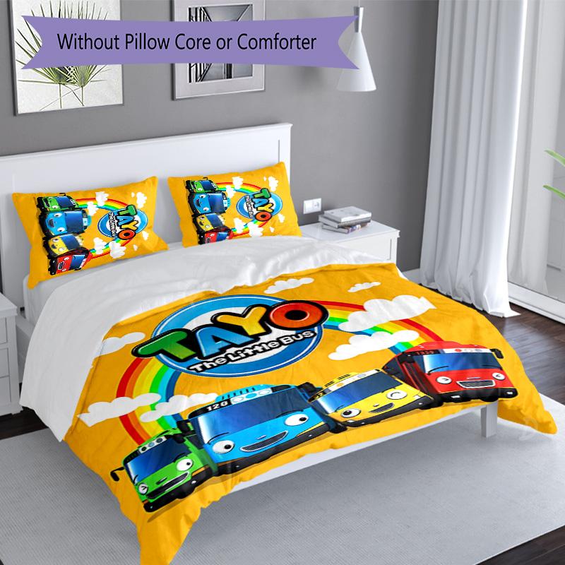 Set di biancheria da letto con motivo The Little Bus Tayo da 3 pezzi, set copripiumino include copripiumino e federe, decorazione perfetta per la camera da letto in ogni stagione e regalo