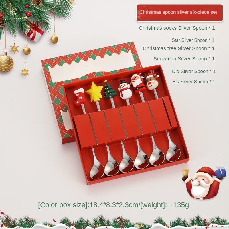 Christmas Cutlery Gift Set Stainless Steel Spoon Home Gift Spoon Set Gift Box Santa Claus Reindeer Coffee Spoon Dessert Spoon