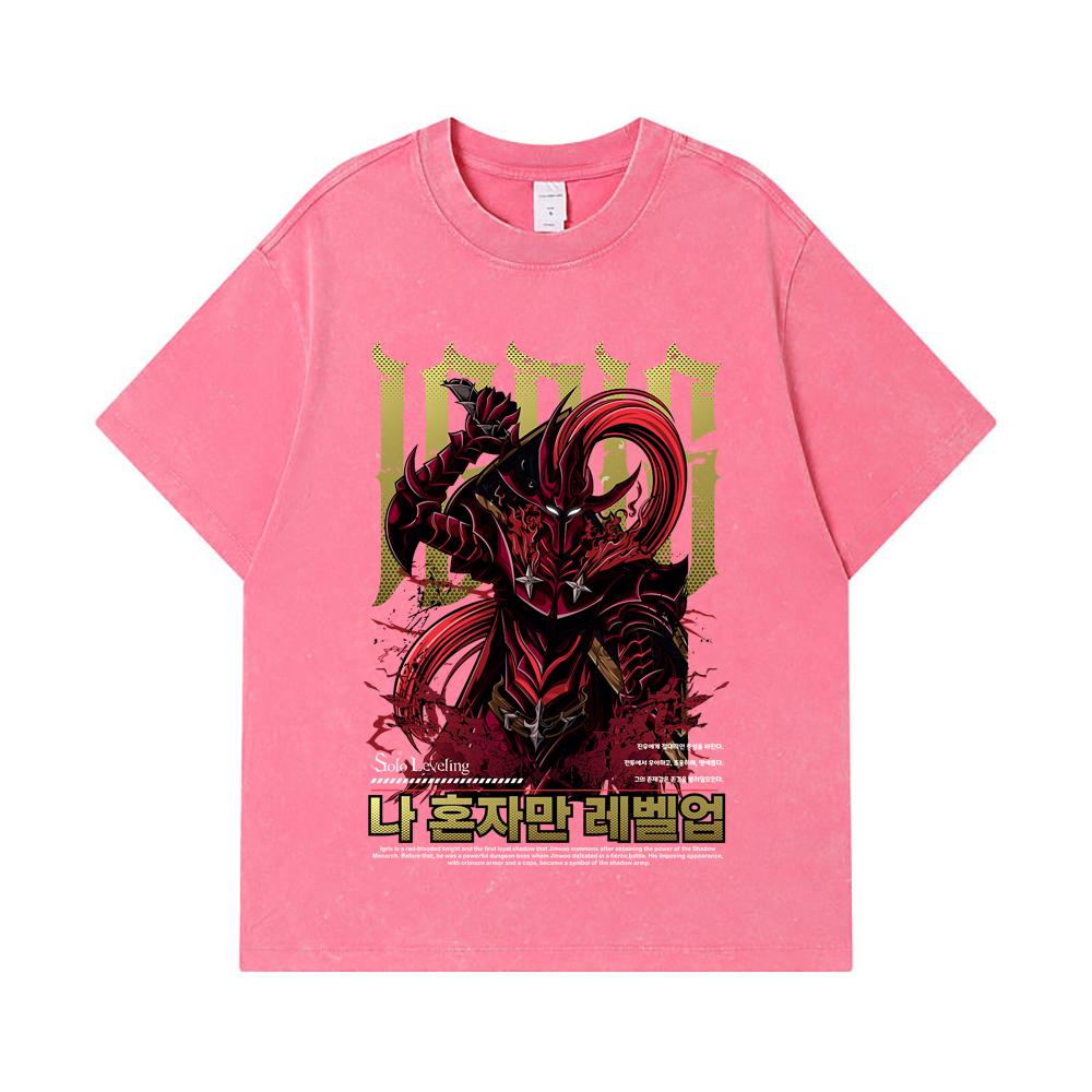 275 GSM Washed T-shirts 100% Cotton Solo Leveling V12 Igris Print Unisex Heavy Cotton T Shirt