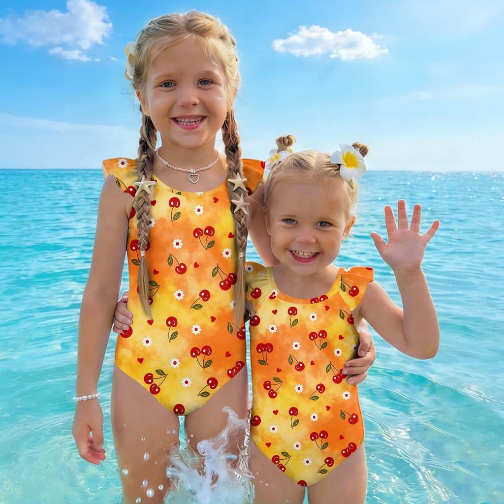 Bañador de una pieza para niña Verano Estampado de Frutas Sin Mangas Informal Moda Traje de baño para Niños Ligero Cómodo