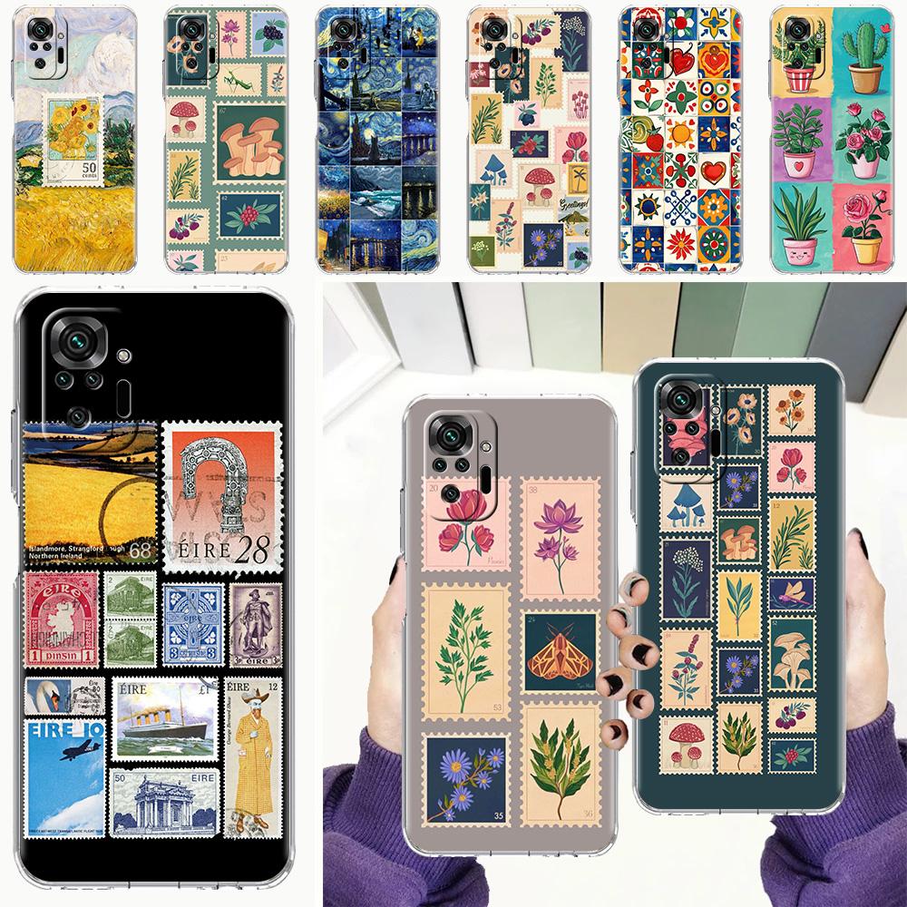 Telefono dėklas Xiaomi Redmi Note 15 14 5G 13 12 10 11 Pro Plus 4G 14C 13C 12C Minkštas TPU dangtelis Senovinis pašto ženklų dėlionė