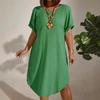 European and American Large-size Women's Clothing New Short-sleeved Solid Color Dress