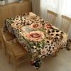 Leopard Print & Rose Tablecloth, Vintage Floral Animal Print Table Cover, Waterproof Polyester for Kitchen Dining Party Home Dec
