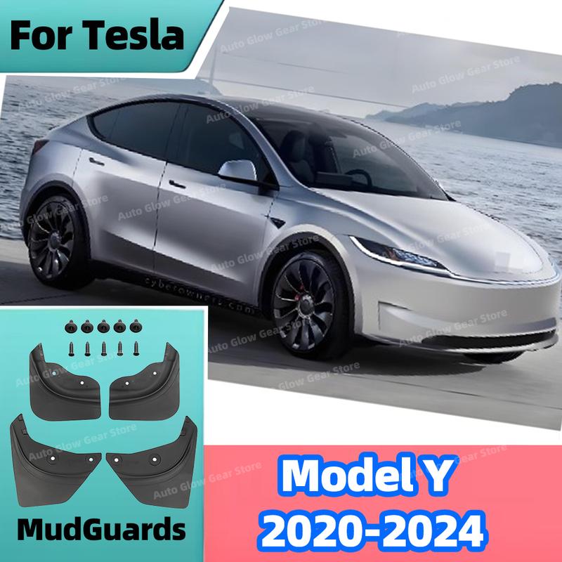 1Set Mud Flaps For Tesla Model Y -2024 Soft Mud Flap Splash Guards Fender No Drilling Mudflap Travel Accessories