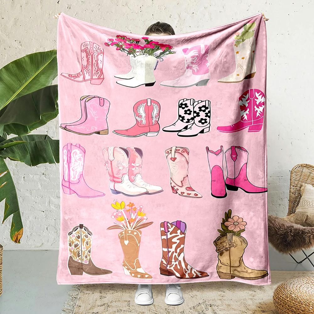 

Western Cowboy Boots Print Throw Blanket Reversible Flannel for AllSeason Comfort Home Decor Gift Giving 75x100cm