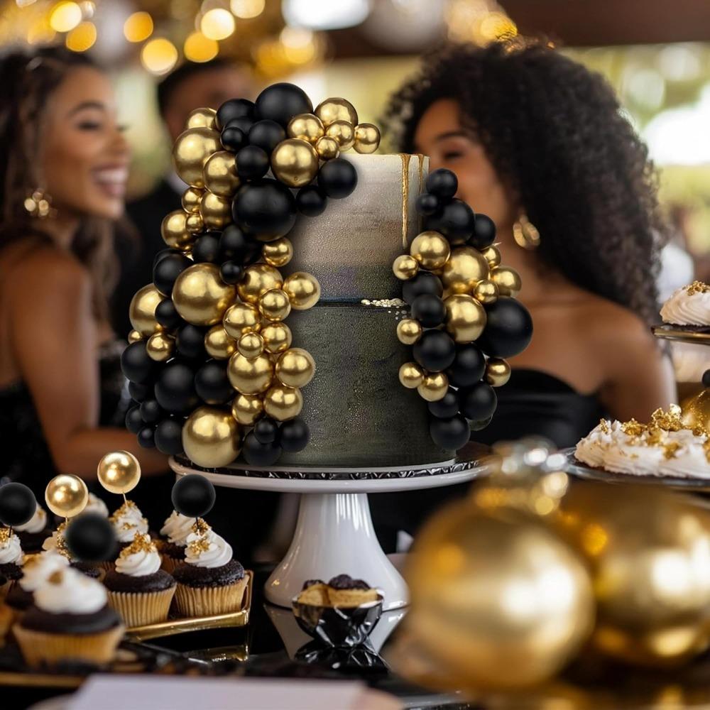 20/30Pcs Cake Balls Decoration Gilded Black Happy Birthday Foam Ball Cake Stickers Party Mother's Day Decor DIY Wedding Decor