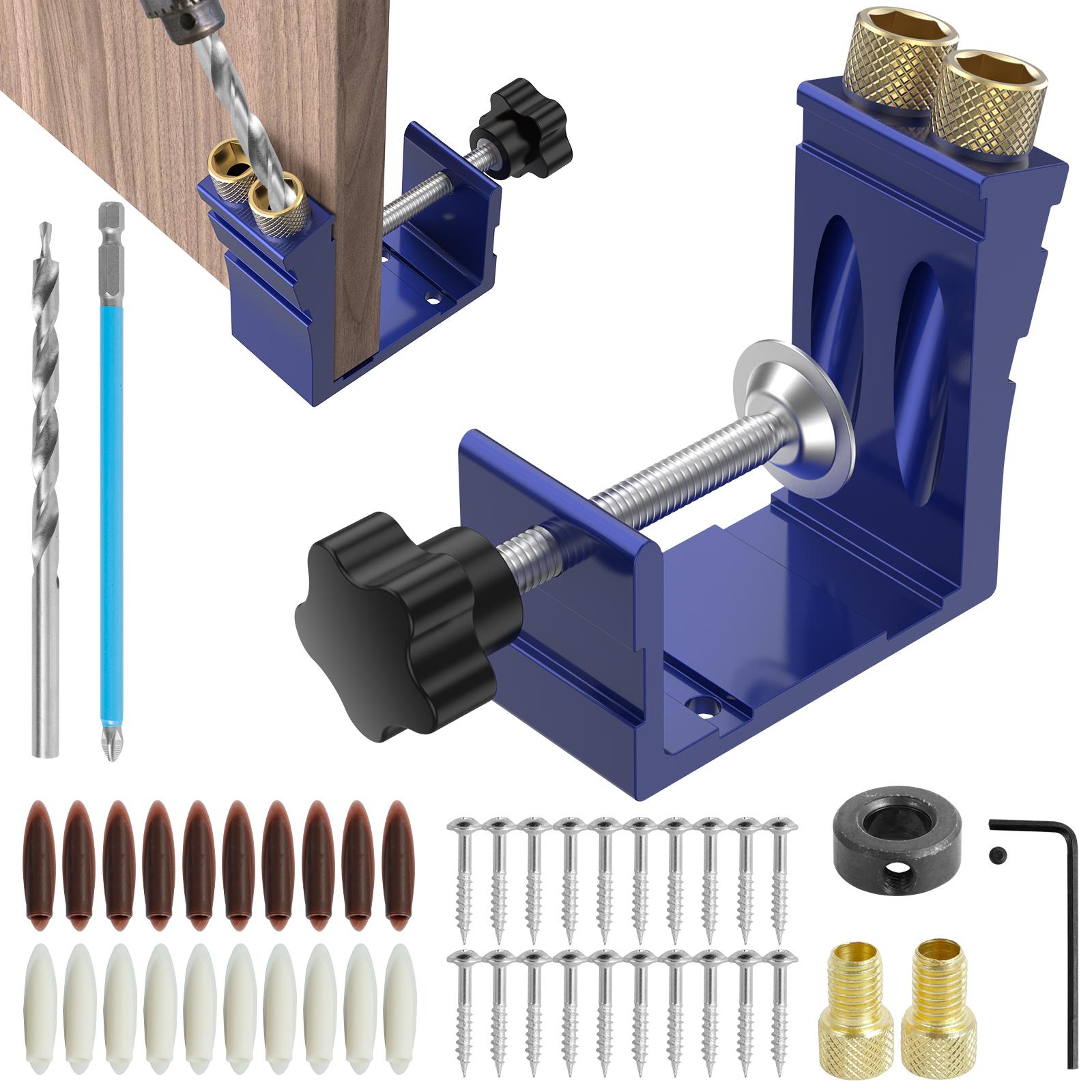 

47Pcs Pocket Hole Jig Kit 15 Degree Pocket Hole Screw Jig Dowel Drill Joinery Kit Pocket Hole Guide Tool Positioner Woodworking синій