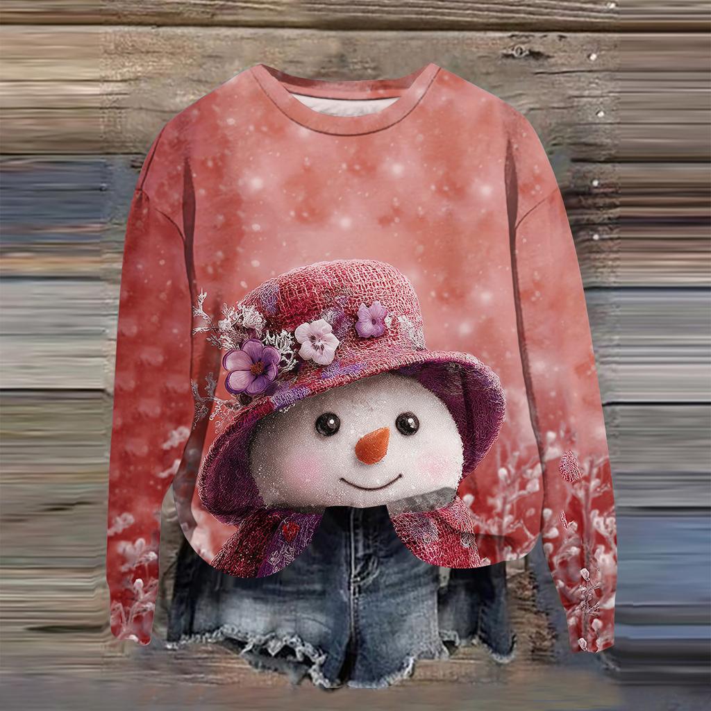 Women's Fashion Printed Long Sleeve Loose Round Neck Sweatshirt Top Fall