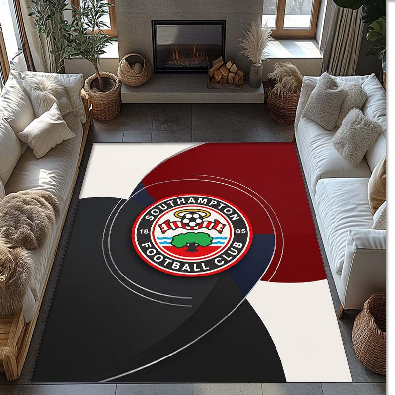 Southampton Football Print Crystal Velvet Rug, Comfortable Water Absorbent Non Slip Indoor Floor Carpet