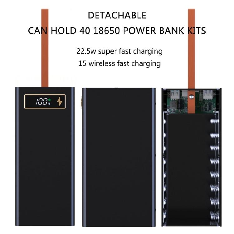 DIY 40x18650 Power Storage Box, DIY Power Case Box with LED Lights Case Support PD Charging/Wireless Charging Functions