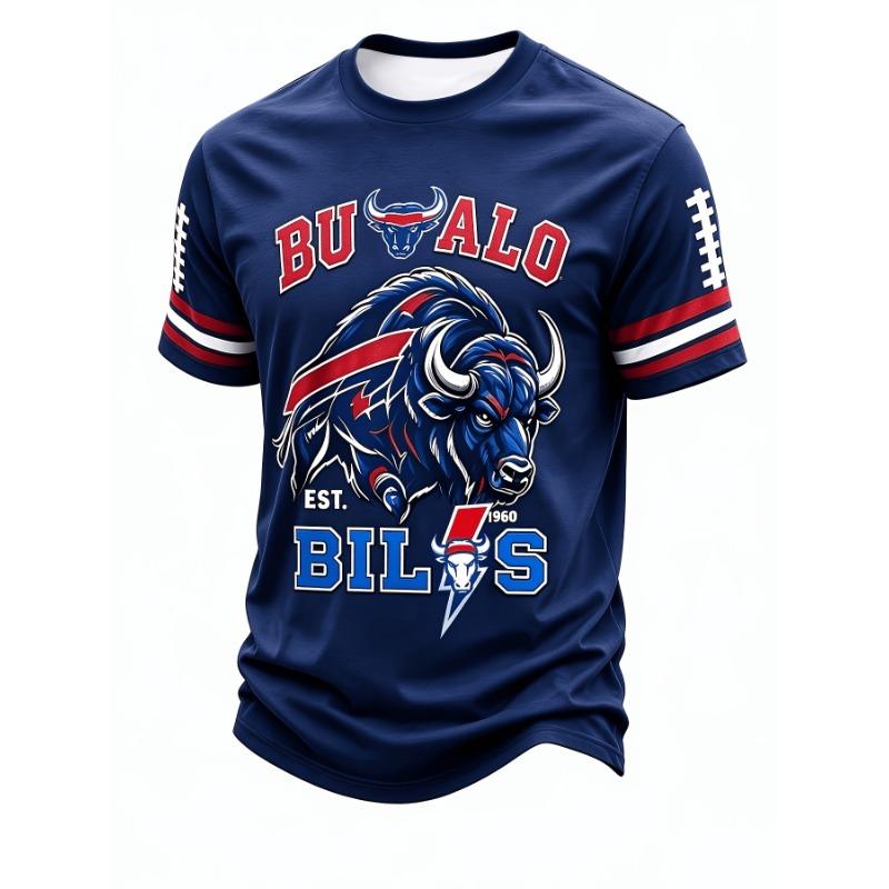 Men'S Buffalo Buffalo 1960 Retro Rugby Printed Short Sleeve T-Shirt Breathable Round Neck Sports Party Trendy T-Shirt