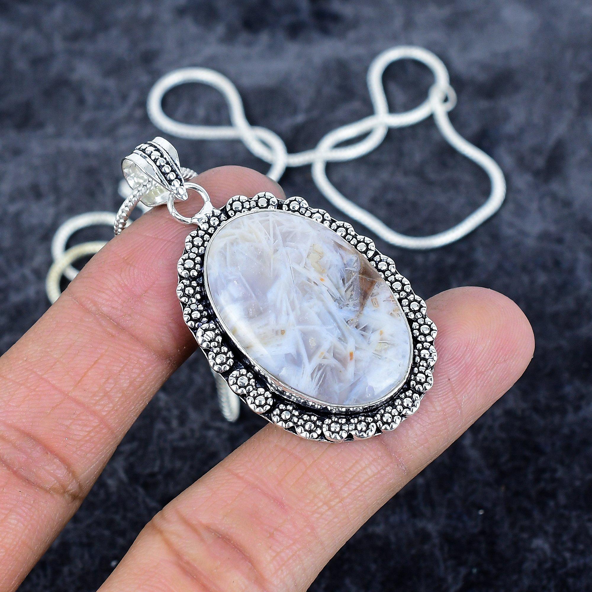 

Tube Agate Gemstone Handmade 925 Sterling Silver Jewelry Pendant 2.05 M-2976