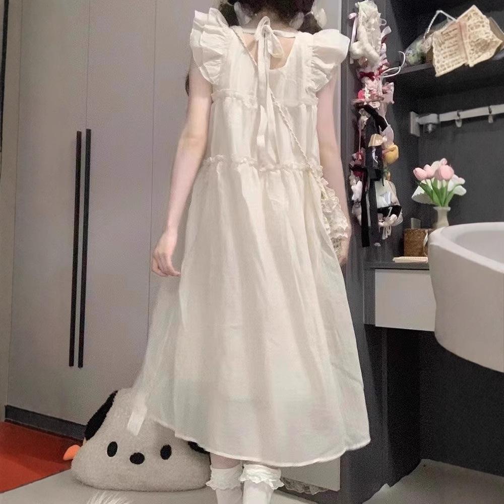 French first love small flying sleeve dress women's summer new small pear-shaped figure seaside vacation dress